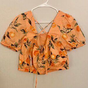 LOFT Orange Harvest Tiered Godet Cropped Top